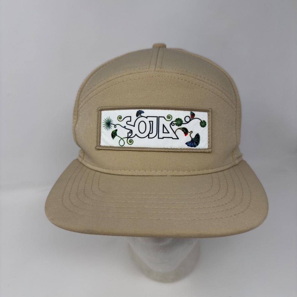SOJA Band Snapback Hat Tan Perforated Laser Cut 5-Panel Flat Brim Adjustable